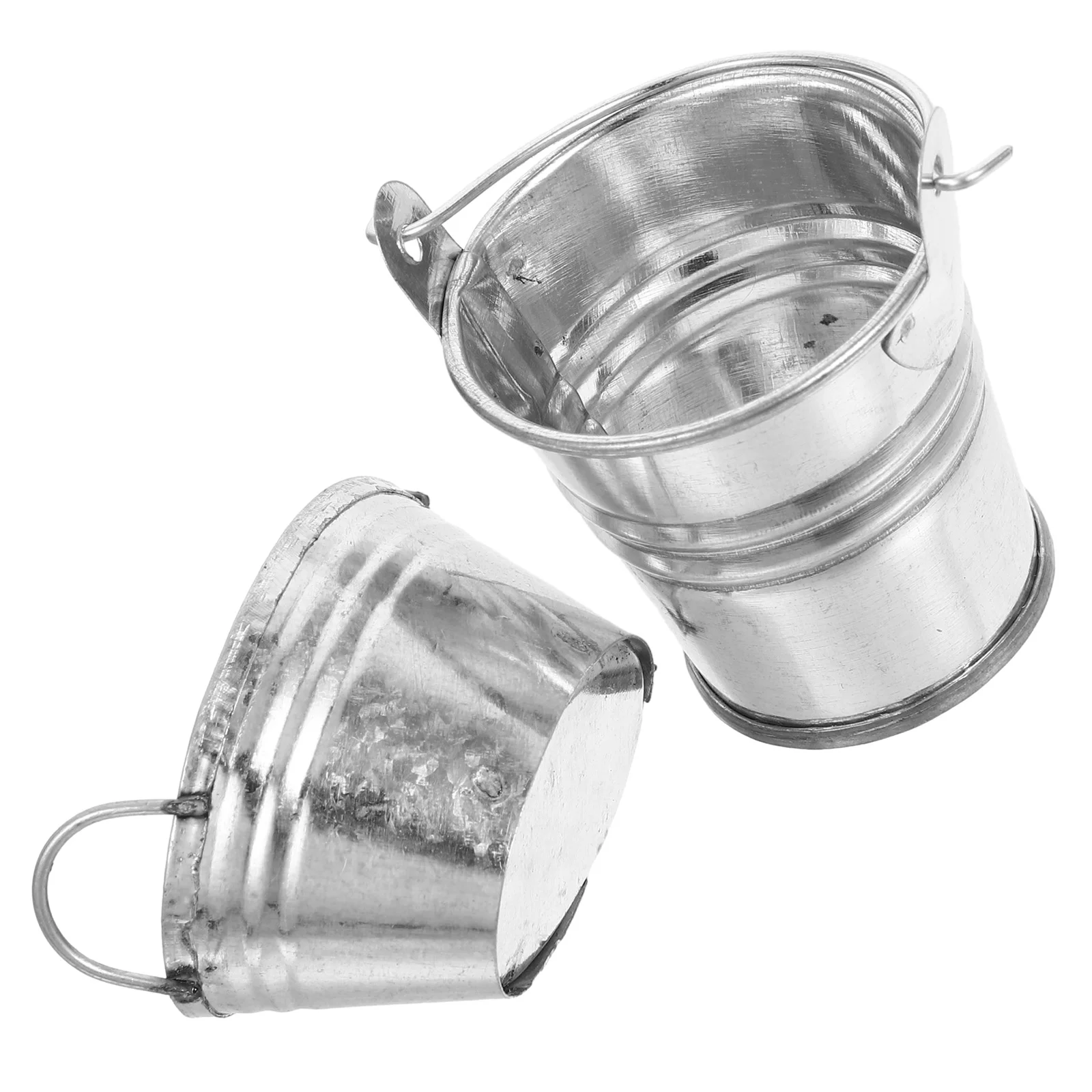 2 Pcs Miniature Toys House Iron Bucket Models Figurine Decor Silver Simulated Child