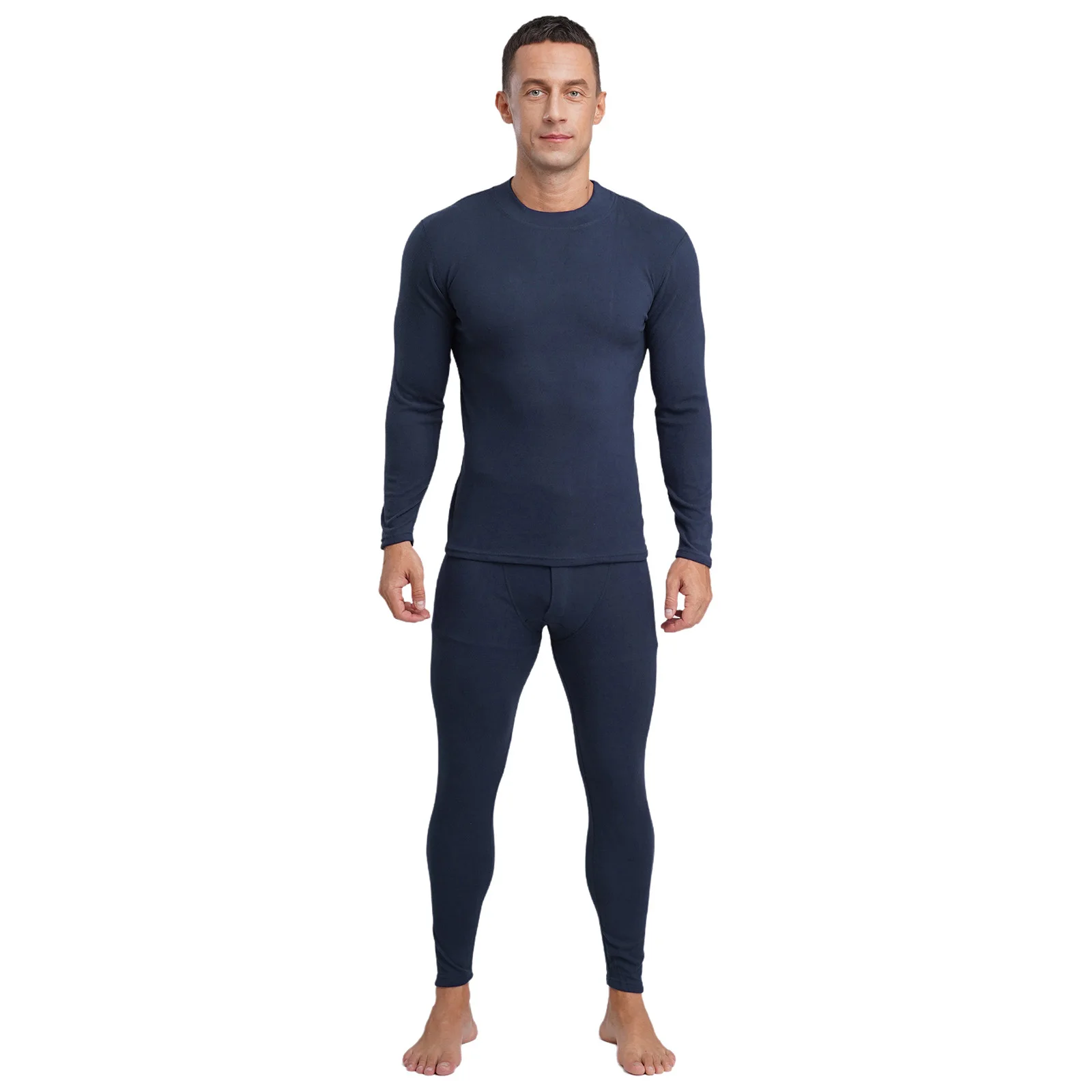 ชุดชั้นในกันหนาวสำหรับผู้ชาย เนื้อผ้านุ่ม ระบายอากาศได้ดี ให้ความอบอุ่น เสื้อแขนยาวคอเต่า พร้อมกางเกงเลกกิ้ง สำหรับฤดูหนาวที่อากาศหนาวเย็น
