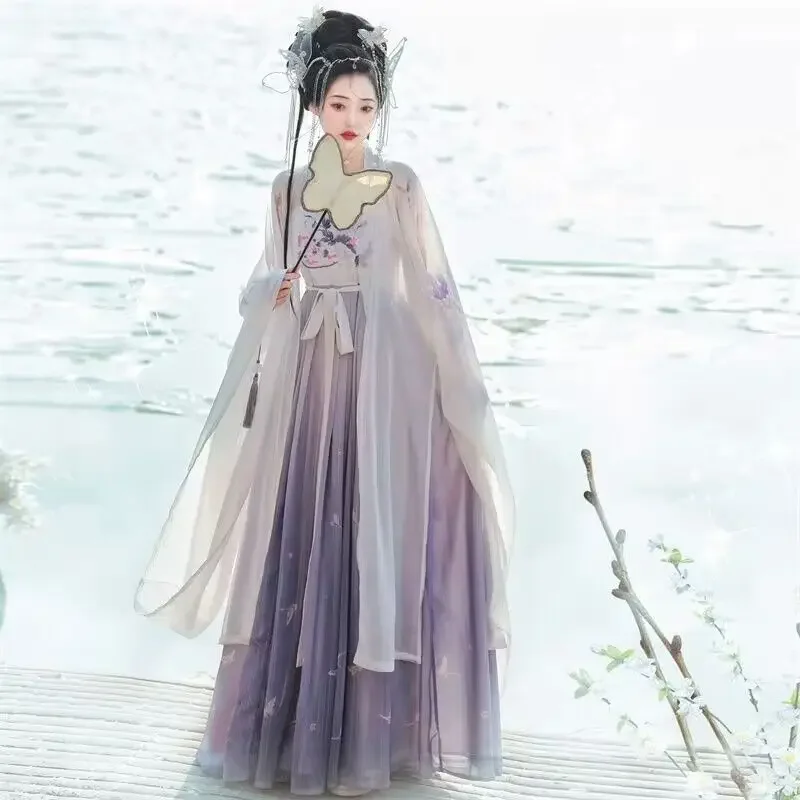 Vestido Hanfu para mujer, disfraz de Cosplay tradicional chino, bordado antiguo, gradiente púrpura, Hanfu, vestido de princesa de verano 2023