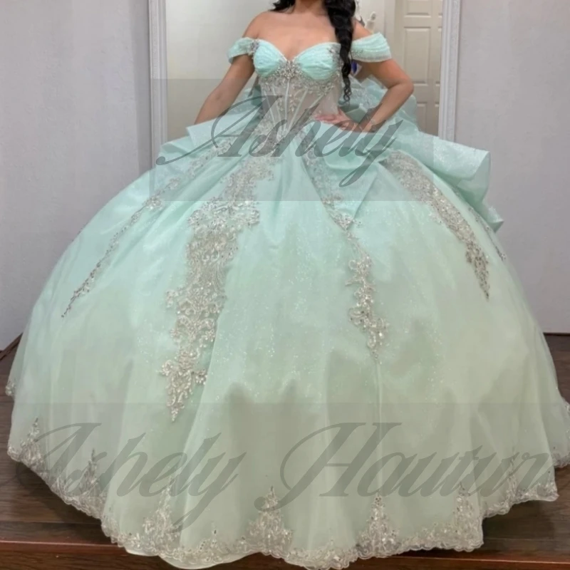 Personalizado mexicano quinceanera vestidos de baile miçangas applique arco feminino baile festa casamento ocasião doce 15 16 menina vétidos