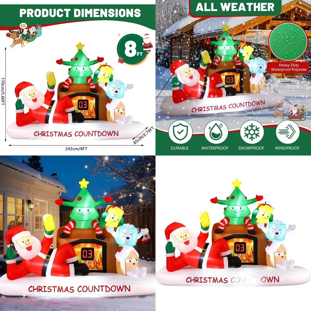 

LED Countdown Clock Christmas Inflatable Outdoor Decorations: Santa, Tree, Fireplace, Gift Boxes for Holiday Lawn and Party Deco