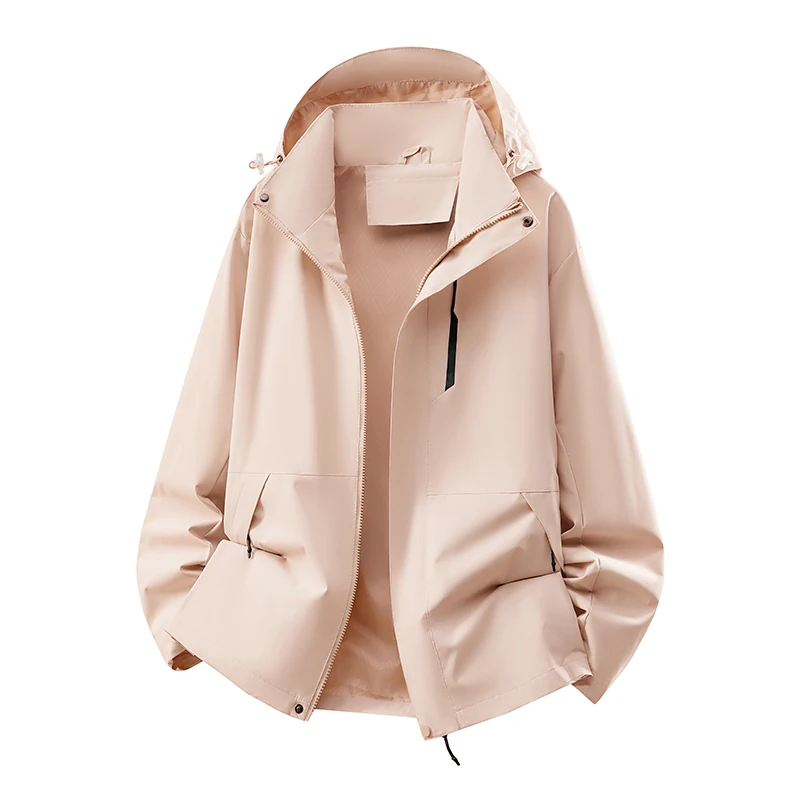 Herren Outdoor-Jacke mit Kapuze, wasserdicht, winddicht, leicht, für Wanderungen, Camping, als Windjacke, lässiger, einlagiger Mantel, Mintgrün. – Detail 6