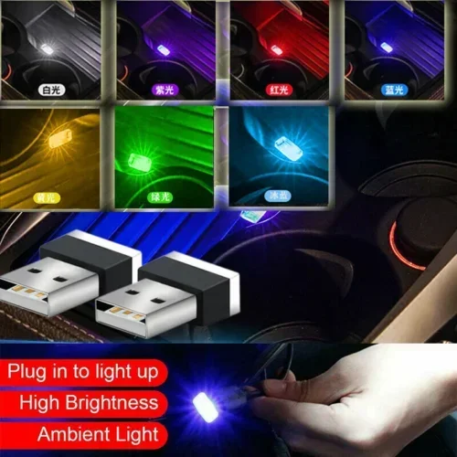 2 PCS Mini USB Car Light LED Modeling Ambient Light Neon Interior Lamp Car Jewelry Mood Atmosphere Ambient Wireless Blue 7 Color