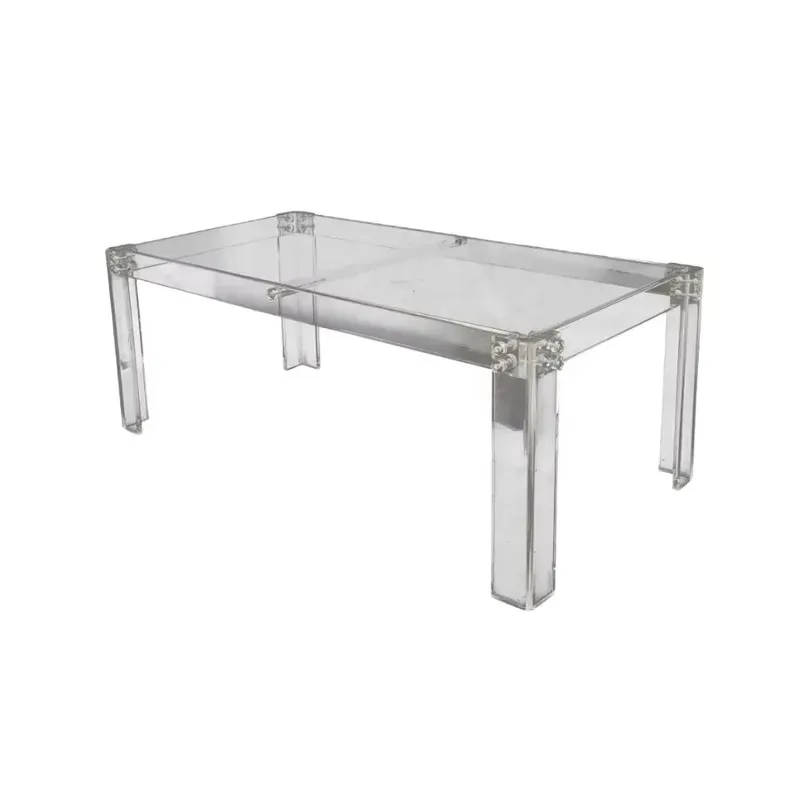 Luxury transparent acrylic conference dining table with tempered glass top elegant display stand