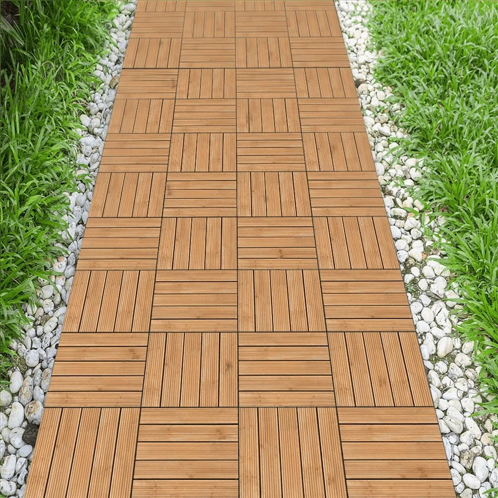 ในร่มกลางแจ้งพื้นไม้กระเบื้อง 27 ชิ้น Interlocking Solid Fir ประกอบง่ายธรรมชาติ Patio Garden Deck Poolside