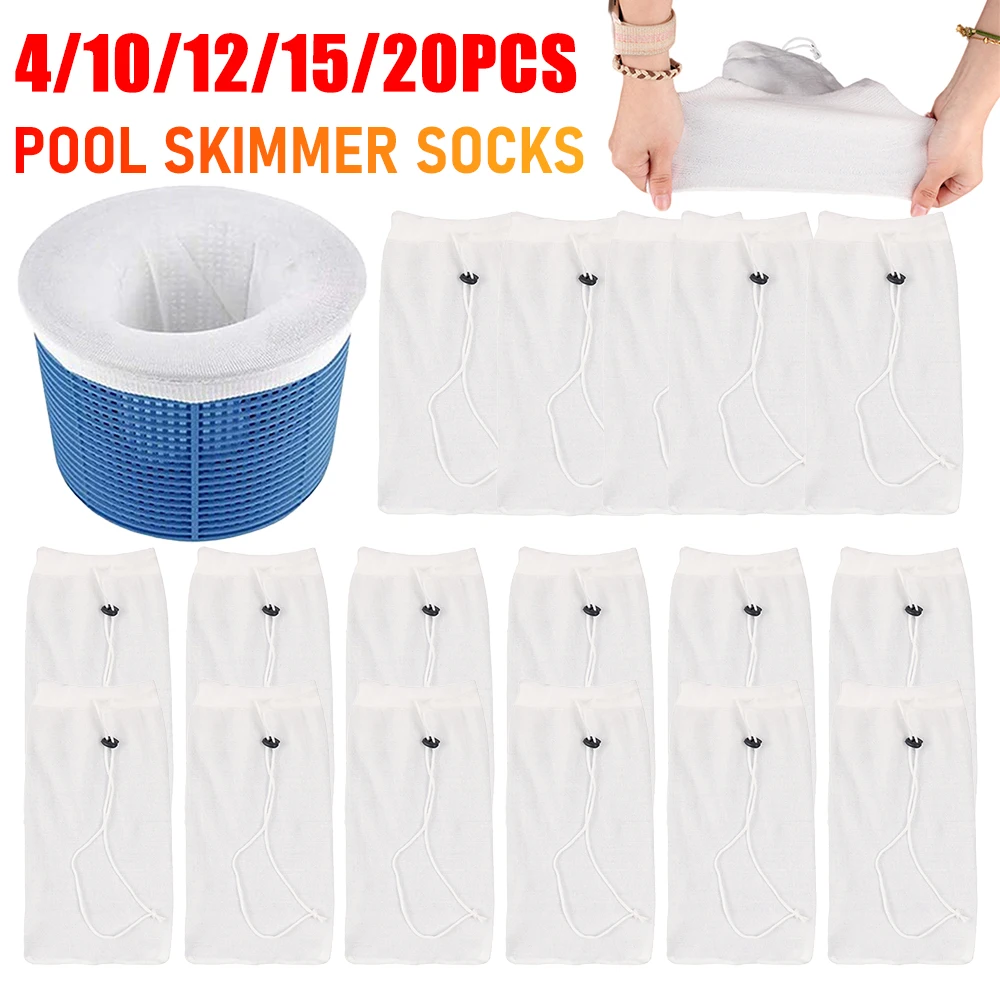 

4/10/20PCS Pool Socks for Skimmer Basket Reusable Pool Filter Socks Clean Debris and Leaves Swimming Pool Filter Skimmer Socks