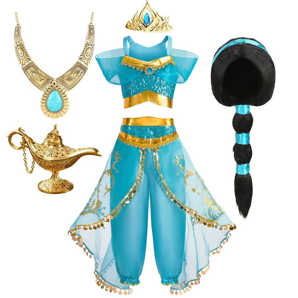 

Карнавальное платье для косплея для девочек, детский костюм арабской принцессы, детский наряд на Хэллоуин, день рождения, одежда, платье жасмина для девочек