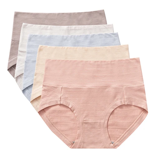 Imagen 1 del producto Paquete múltiple de 5 uds de calzoncillos cómodos de algodón para mujer, ropa interior de cintura alta, bragas de M-XXL para mujer, pantalones transpirables