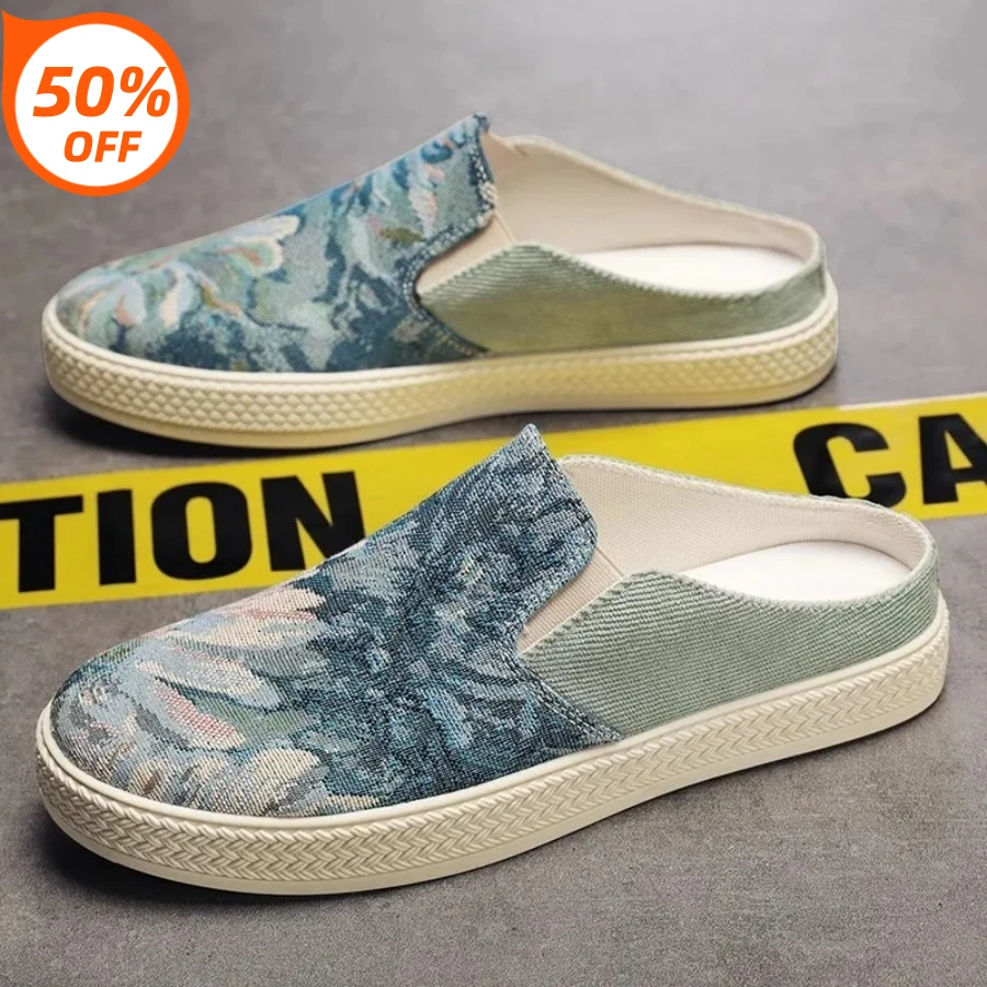 

2026 Men's Canvas Slip-On Loafers Breathable Summer Office Shoes Lightweight Rubber Outsole round Toe Low Cut Casual Footwear