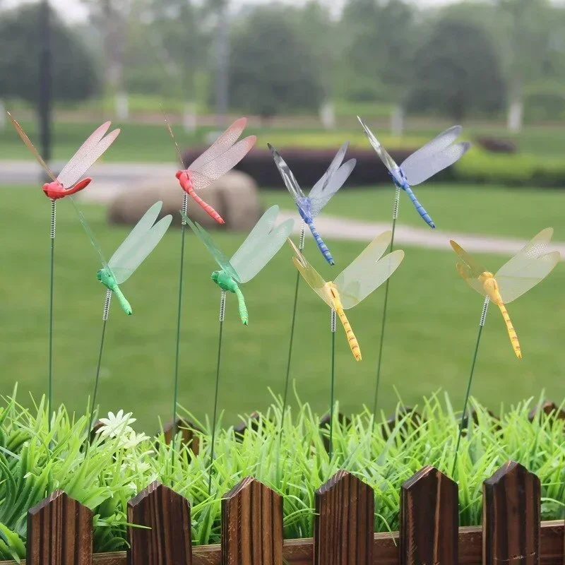 10/20Pcs Simulated Dragonfly 3D Plastic Decorative Pole Horticultural Flowerpot Flower Decor Grassland Fence Art Cutting Decor