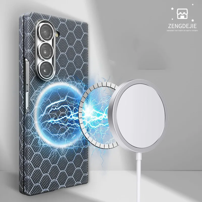 

Чехол из кевлара для Samsung Galaxy Z Fold 6, кевларовый | Чехол из арамидного волокна премиум-класса с сотовым покрытием — ультратонкий противоударный