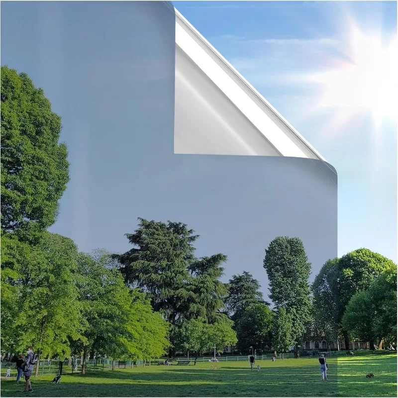 【Silver】Glass Window Privacy Film One Way Daytime Mirror Reflective Heat Control Sun Blocking Non-Adhesive Static Cling