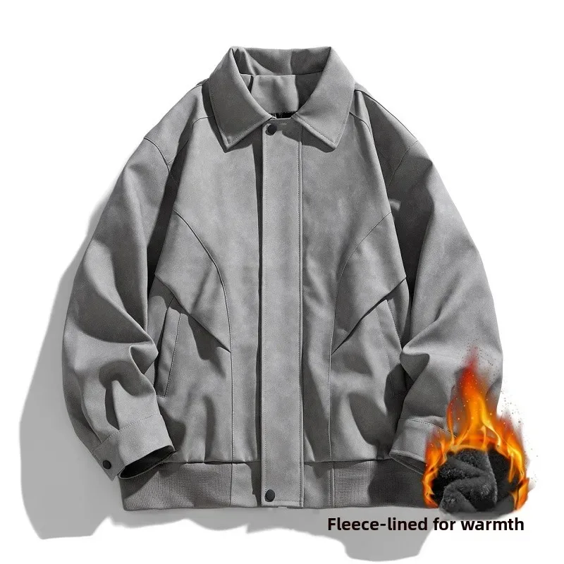 

Осень-зима, американский топ с лацканами, мужские теплые куртки, уличная повседневная куртка для рыбалки, модная брендовая универсальная рабочая кожаная куртка