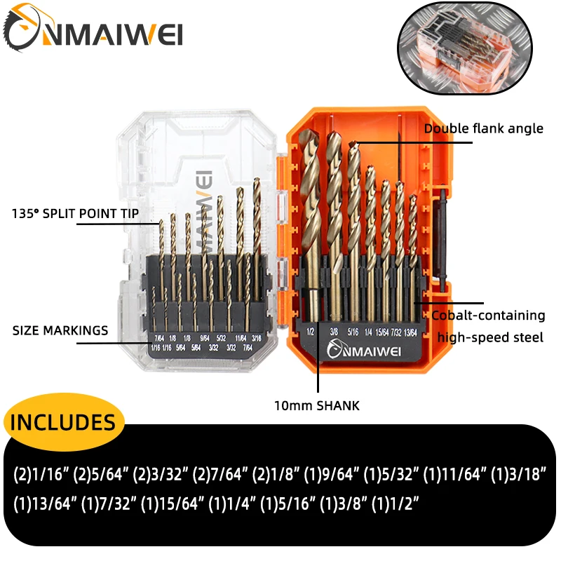 21 Piece twist drill bit set High Speed Steel Drill Bits Hole Cutter Drill Bit DIY Stainless Steel Wood Working Metal Drills