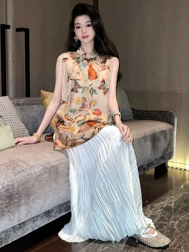 Conjunto de falda y Top con estampado Floral chino para mujer, traje de dos piezas de Faion, conjunto de ropa de verano de tendencia nacional, novedad de 2025