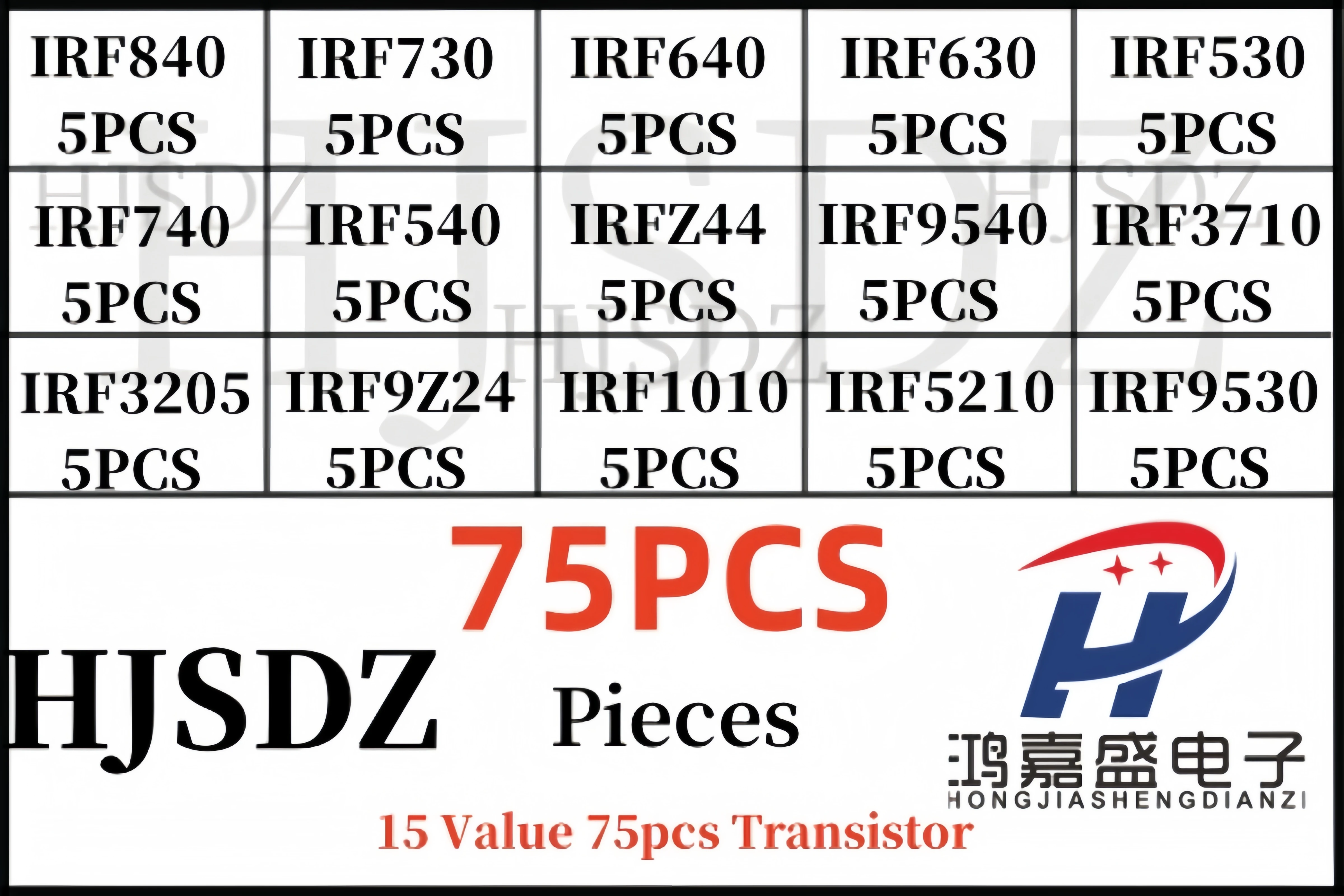 75 unids/caja 15Values efecto de campo Kit Transistores IRF3205 IRF640 IRF740 IRF840 IRF530 IRF630 IRF1010 IRFZ44 IRF9540 IRF730