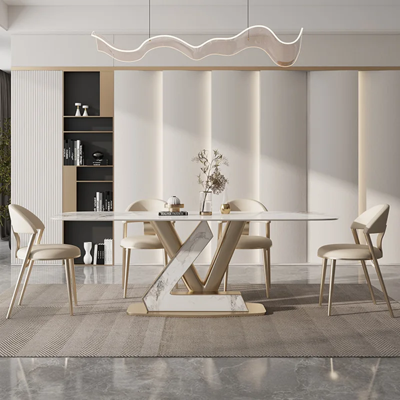 Rock table modern simple light luxury light high-end rectangular Italian designer dining table and chair combination