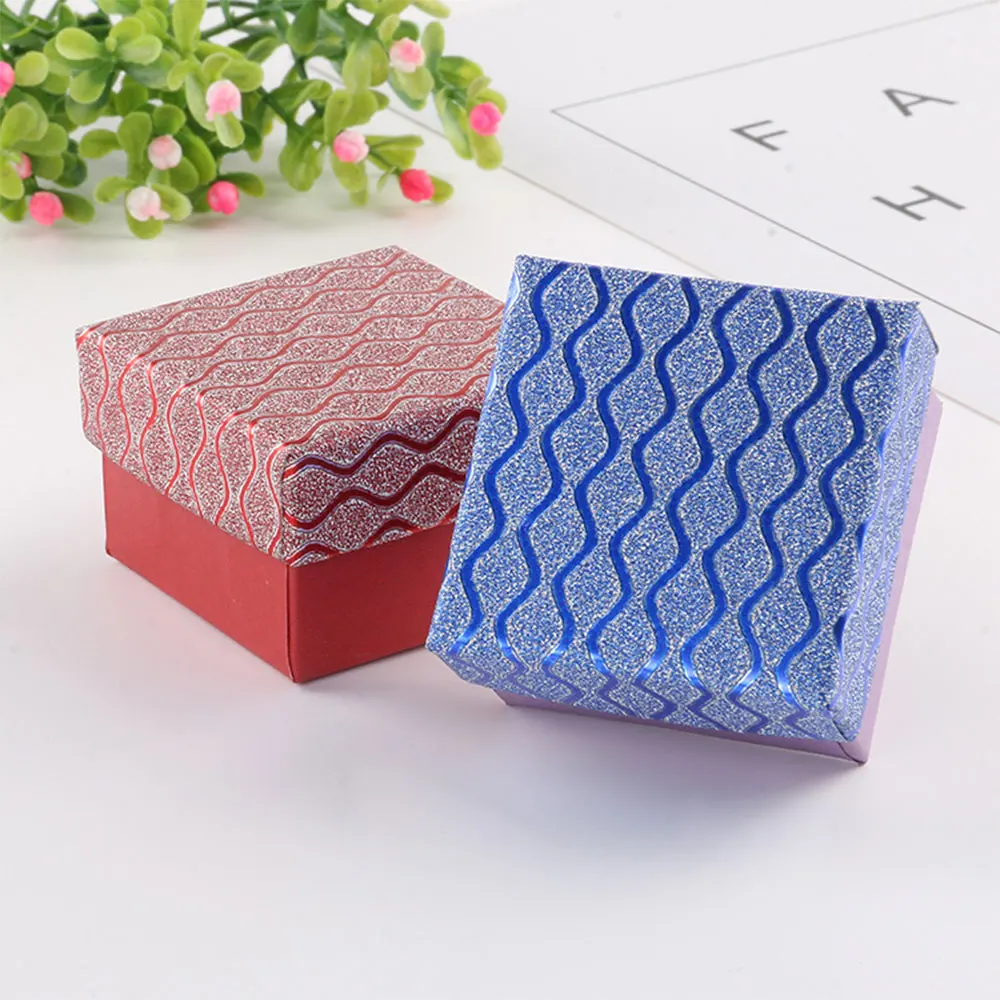 

24pcs/Lot Fashion Glittering Water Ripple Paper Jewelry Box For Candy Ring Christmas Engagement Companion Packaging Cases Gift