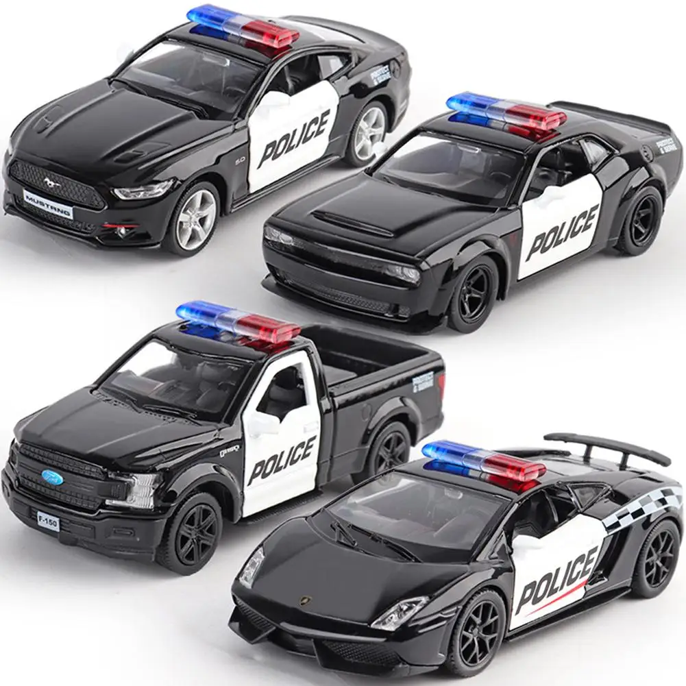 1:36 Diecast Alloy Police Models Car Toys Challenger 2 Doors Opened With Pull-back Car Ornaments Toys For Boys Children Gifts