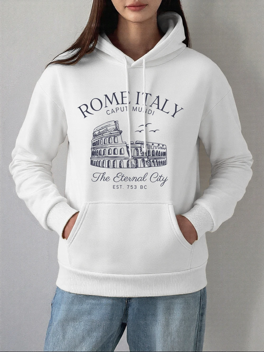 Colisée Rome italie sweat à capuche imprimé femmes bases poche pull hiver polaire chaud sweat confortable décontracté femme vêtements