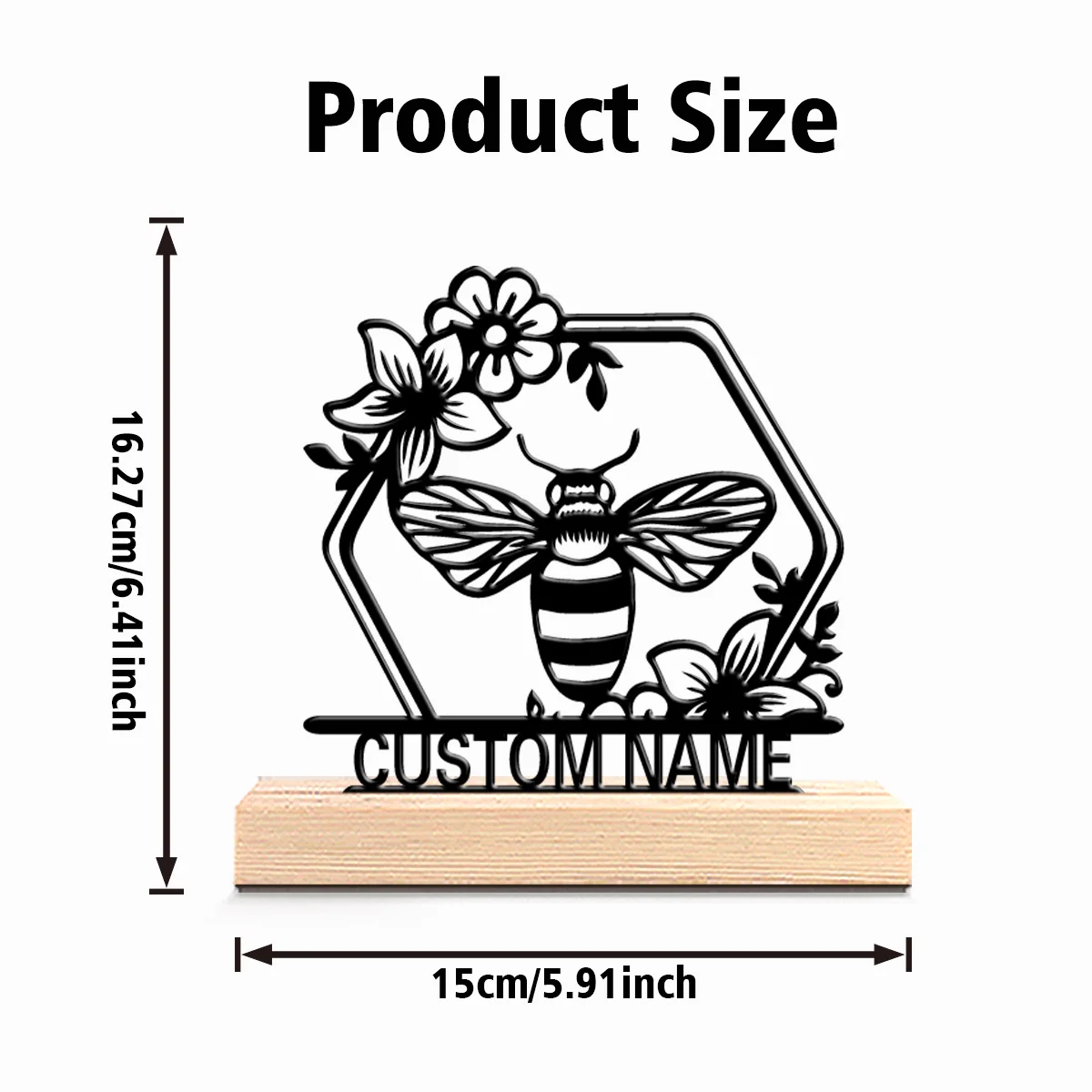 1 قطعة تماثيل معدنية رومانسية مخصصة على شكل نحلة تمثال سطح المكتب مع قاعدة خشبية ، مناسبة لعشاق الحيوانات ، Comm للحيوانات الأليفة #2