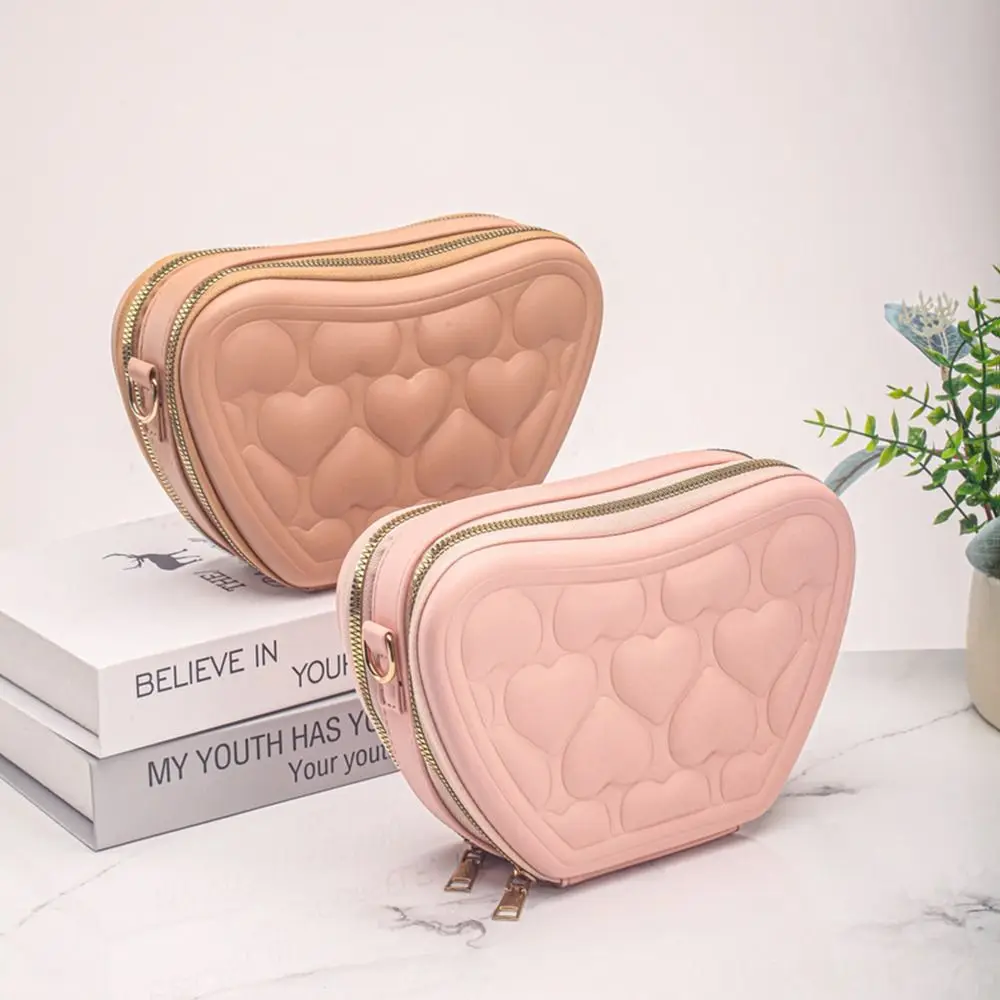 

Large Capacity Cosmetic Storage Bags Waterproof Portable Heart Shape Shoulder Bag PU Leather with Strap Travel Makeup Handbag