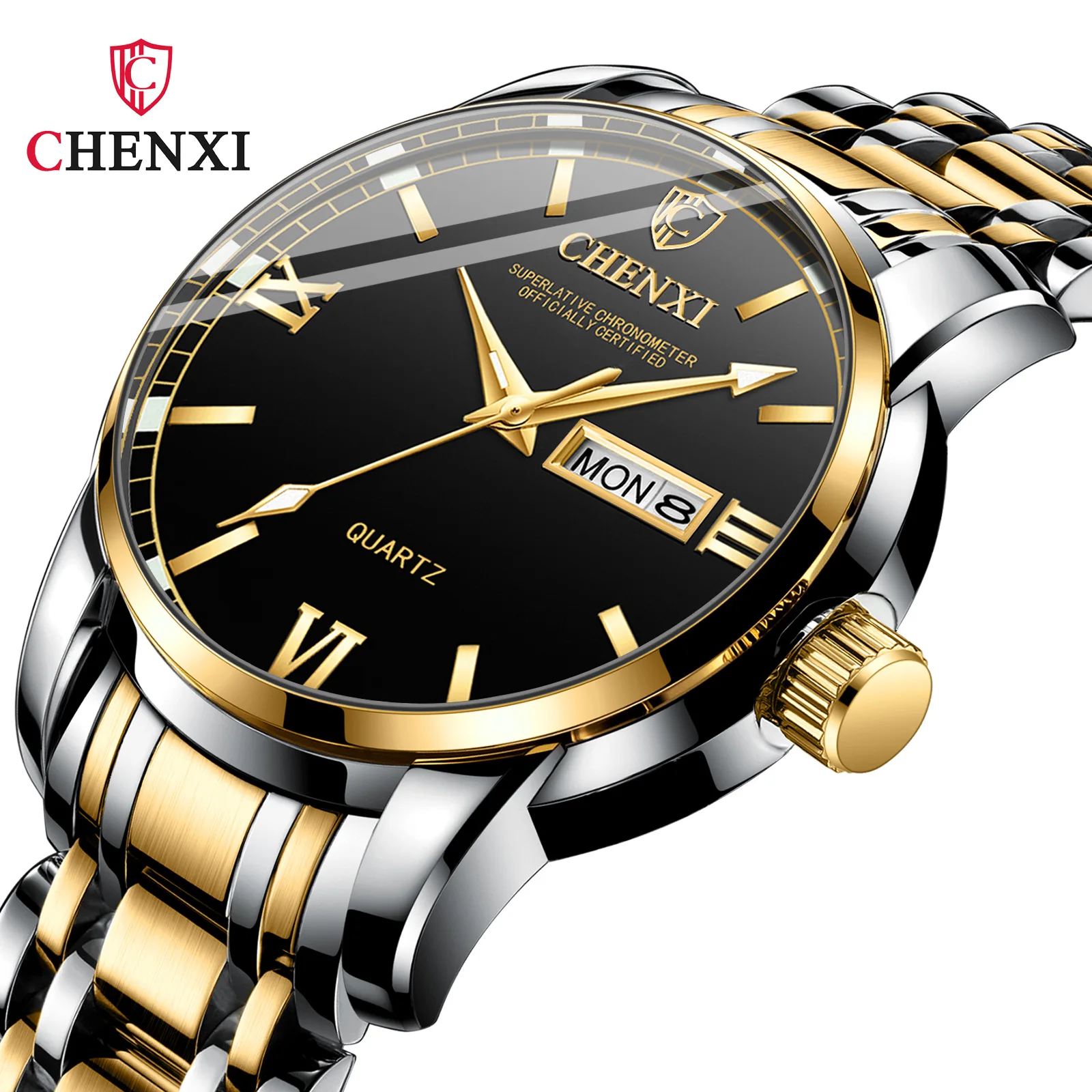 Chenxi Top Brand Men Luxury Golden Full Stainless Steel Wrist Watch Clock Unique Style Wristwatches Relogio Masculino Military