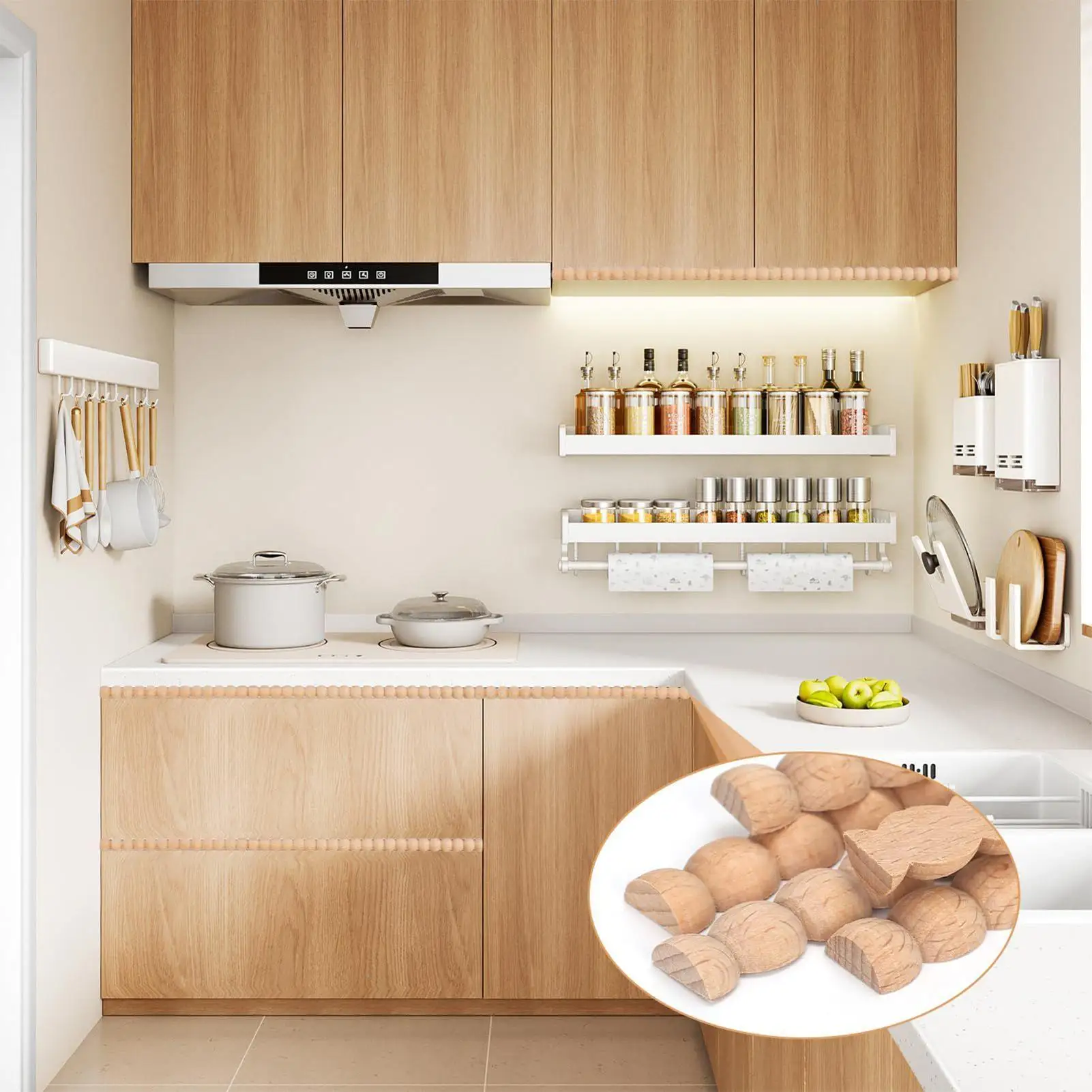 10pcs Wood Trim Molding 15.75 Inch Half Round Wood Beads Trim Strip Wooden Molding For Home Window Door Wall Furniture Deco
