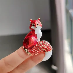 Fashion Rhinestone Enamel Fox Brooches For Women Unisex Cartoon Cute Animal Party Casual Brooch Pins Friend Gifts