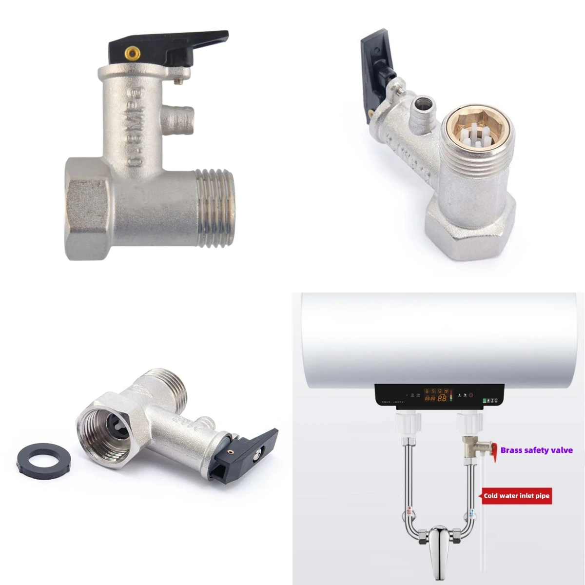 

0,75 МПа Солнечный предохранительный клапан 1/2 "Электрический водонагреватель Предохранительный клапан Регулируемая редукционная пружина Выхлоп 1/5 шт.