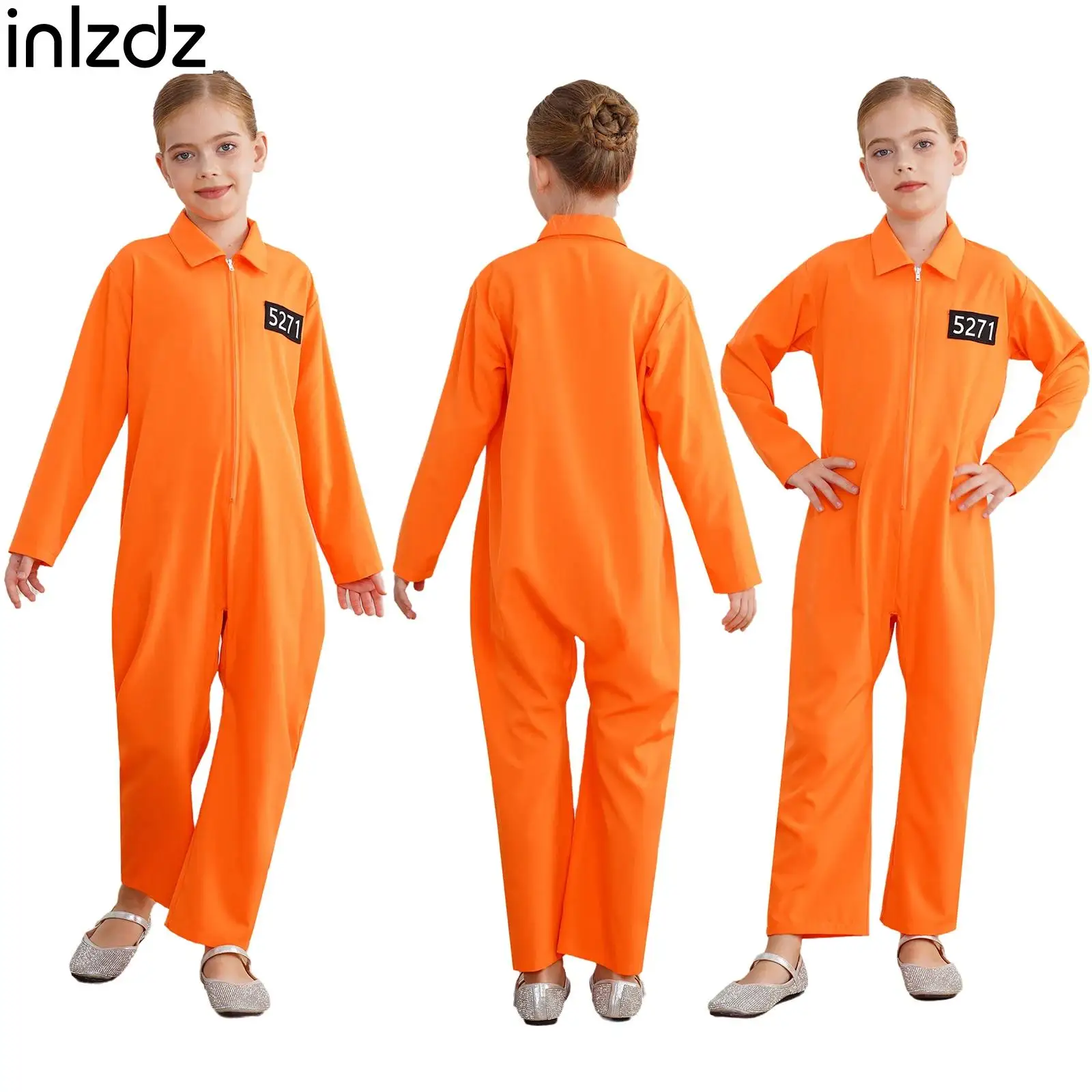 

Boys Girls Halloween Carnival Prisoner Cosplay Costume One Piece Full Body Suit Prison Overalls Uniform Jail Jumpsuit Costume