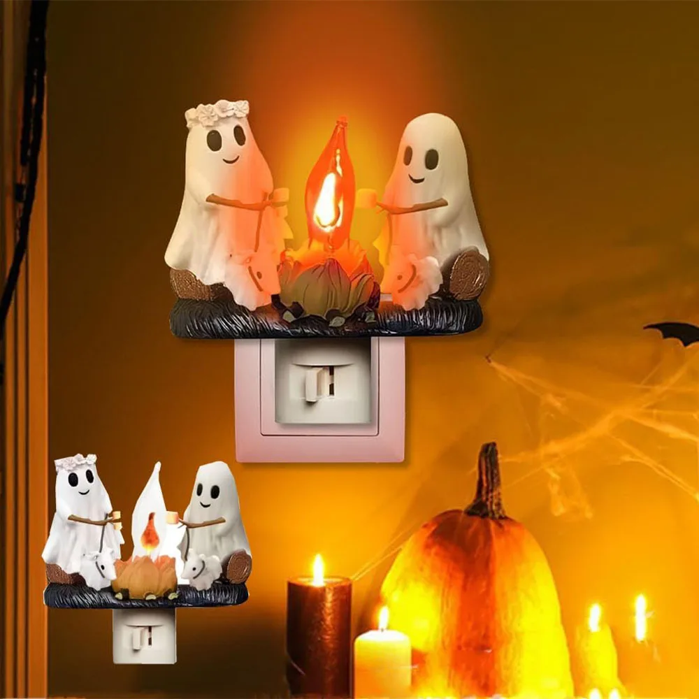 New Fashionable Ghost Campfire Nightlight Ghost Campfire Flickering Plug In Night Light Halloween Ghost Pumpkin Night Light