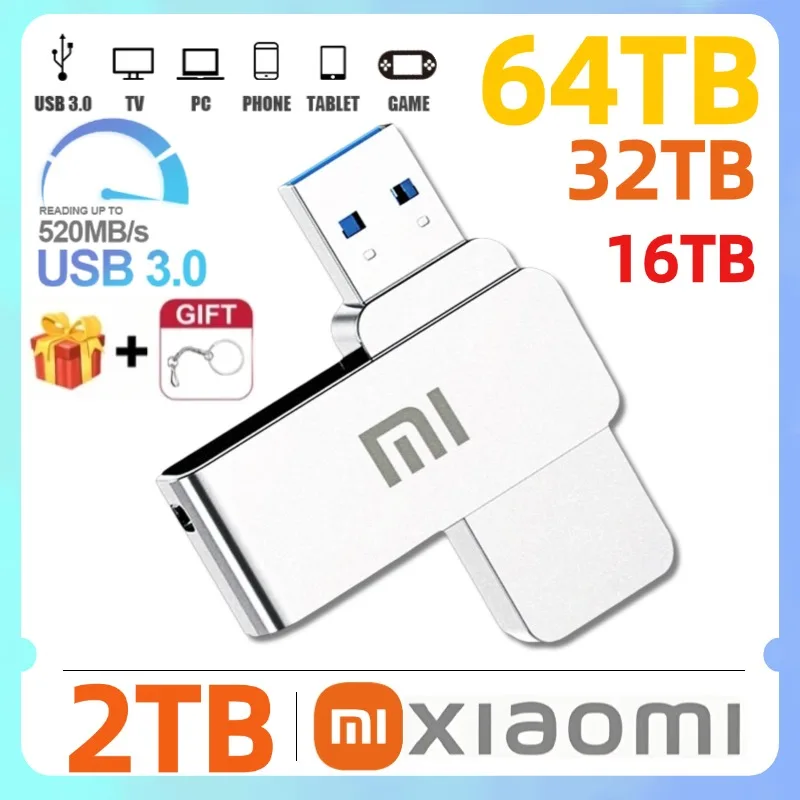 Xiaomi Usb 3.0 Flash Drives 64TB 32TB High Speed Metal Pendrive 16TB 4TB Portable Usb Drive 2T Waterproof Memoria Usb Flash Disk