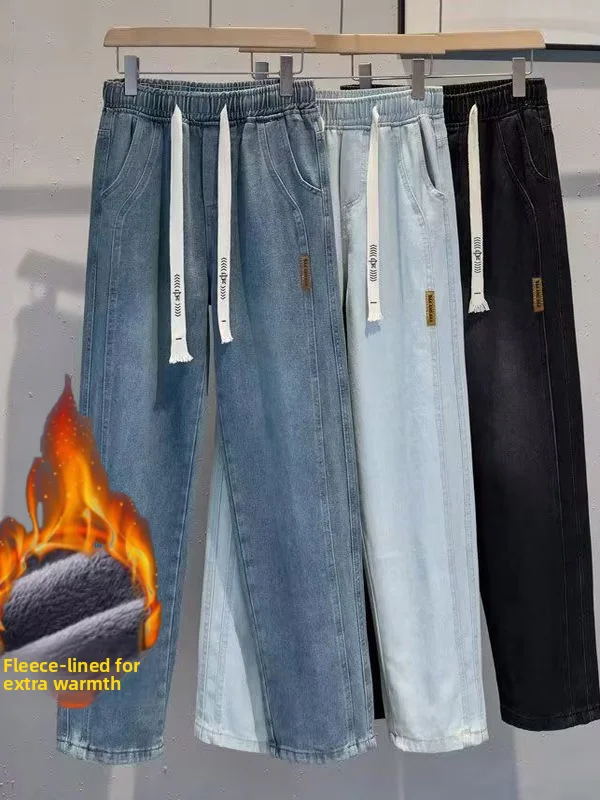 

Thiened Fce Lined Men's Workwear Jeans Loose Fit Casual Straight Leg Jeans Retro Sle Winter New Arrival Cotton Stretch...