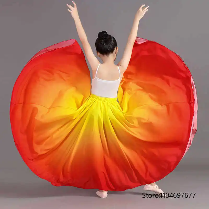 กระโปรงเต้นรำสำหรับเด็กผู้หญิง นักเต้นฟลาเมงโก การแสดงบนเวทีแบบไล่เฉดสี กระโปรงฝึกซ้อมเต้นรำคลาสสิก