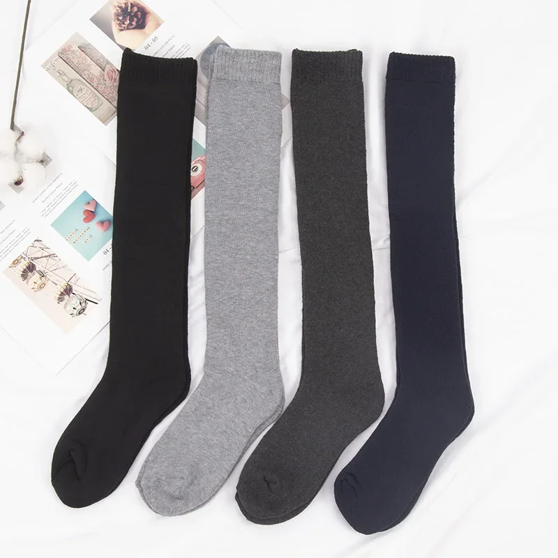 

Winter Men's Knee Long Socks Harajuku Wool Keep Warm Longer Stocking Compression Terry Cycling Socks Cotton Thicken Sokken Gift