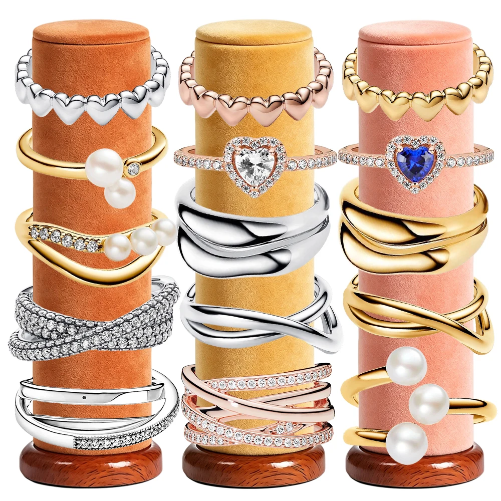2026 New 925 Silver Women's Double Loop Wrapping Heart to Heart Rose Shell Bow Crown Ring DIY Exquisite Charm Jewelry Gift