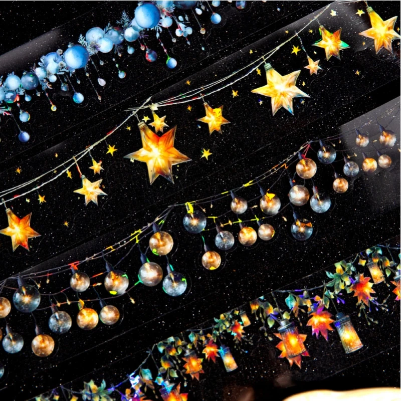 37.5mm*200cm Glitter Party Series Vintage Light Bronzing Landscaping PET Tape Creative DIY Journal Material Collage Stationery