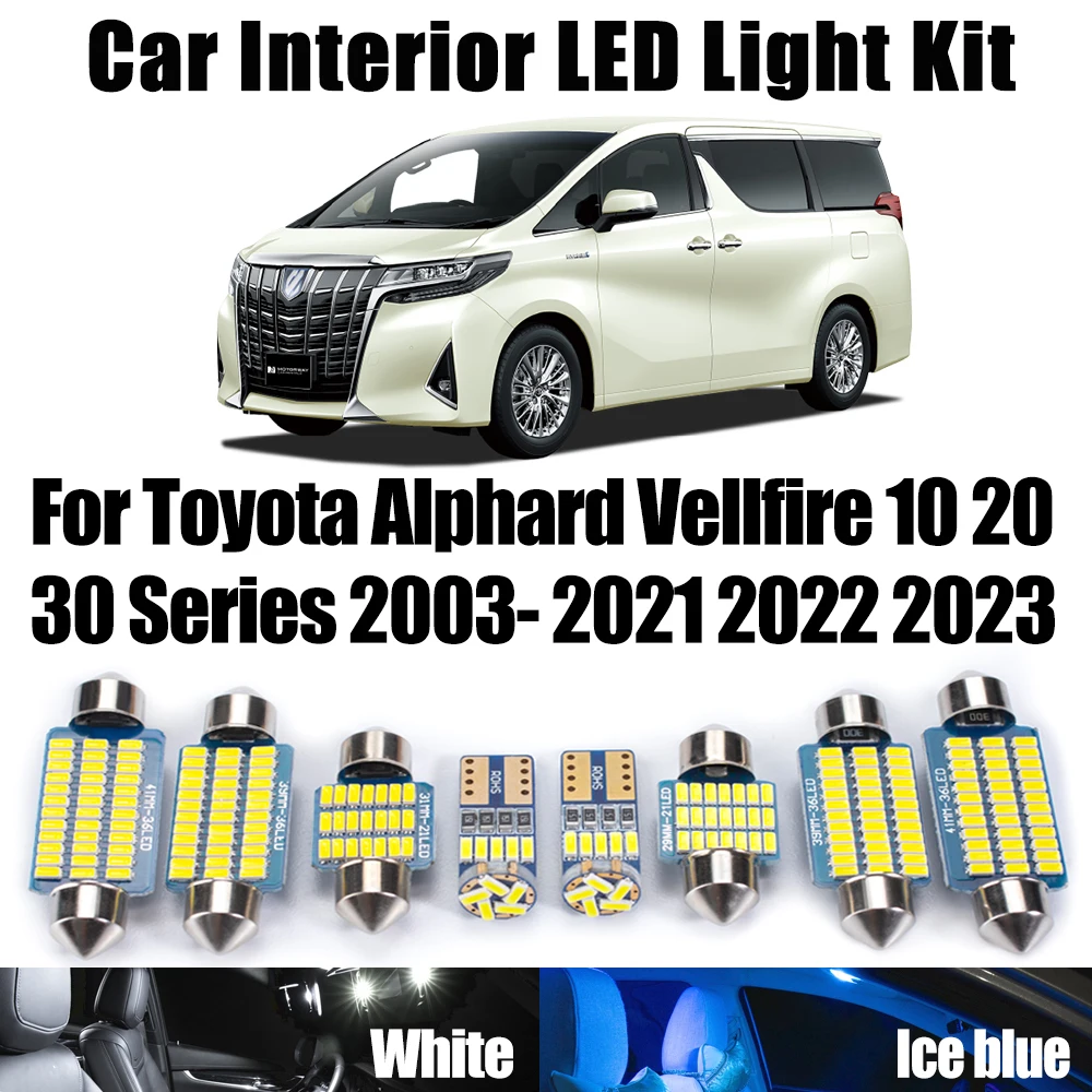 Canbus LED Interior Map Dome Light Kit For Toyota Alphard Vellfire 10 20 30 Series 2003- 2020 2021 2022 2023 Ceiling Bulbs Set