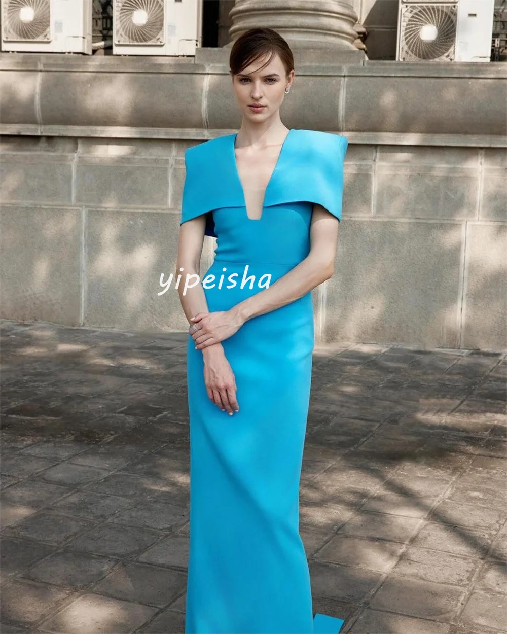 Customized Chinese Style Jersey A-line V-neck Long Dresses Homecoming Dresses Formal Casual Simple Retro Fashion Elegant High Qu