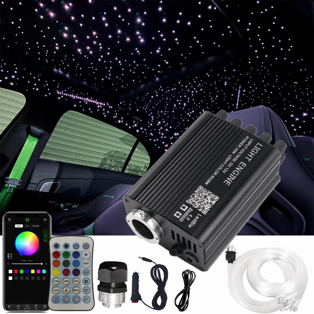 16W Fiber Optic Star Light Kit with Meteor RGBW DIY Car Ceiling Starry Sky Light 0.75mm Fiber Optical Light