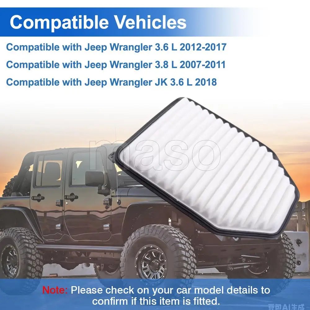 

53034018AE 53034018AD Engine Air Filter replacement Accessories For Jeep Wrangler 3.6 L 2012-2017 3.8 L 2007-2011 JK 3.6 L 2018