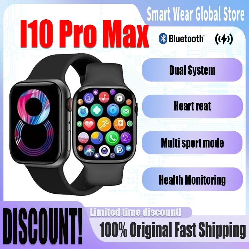 جديد I10 Pro Max ساعة ذكية الرياضة جهاز تعقب للياقة البدنية مخصص الهاتفي Smartwatch الرجال النساء هدية يمكن ارتداؤها أندرويد IOS