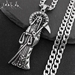 Holy Saint Death Santa Muerte Grim Reaper Necklace for Men Stainless Steel Silver Color Male Necklaces Jewelry Gift NZZ518S05