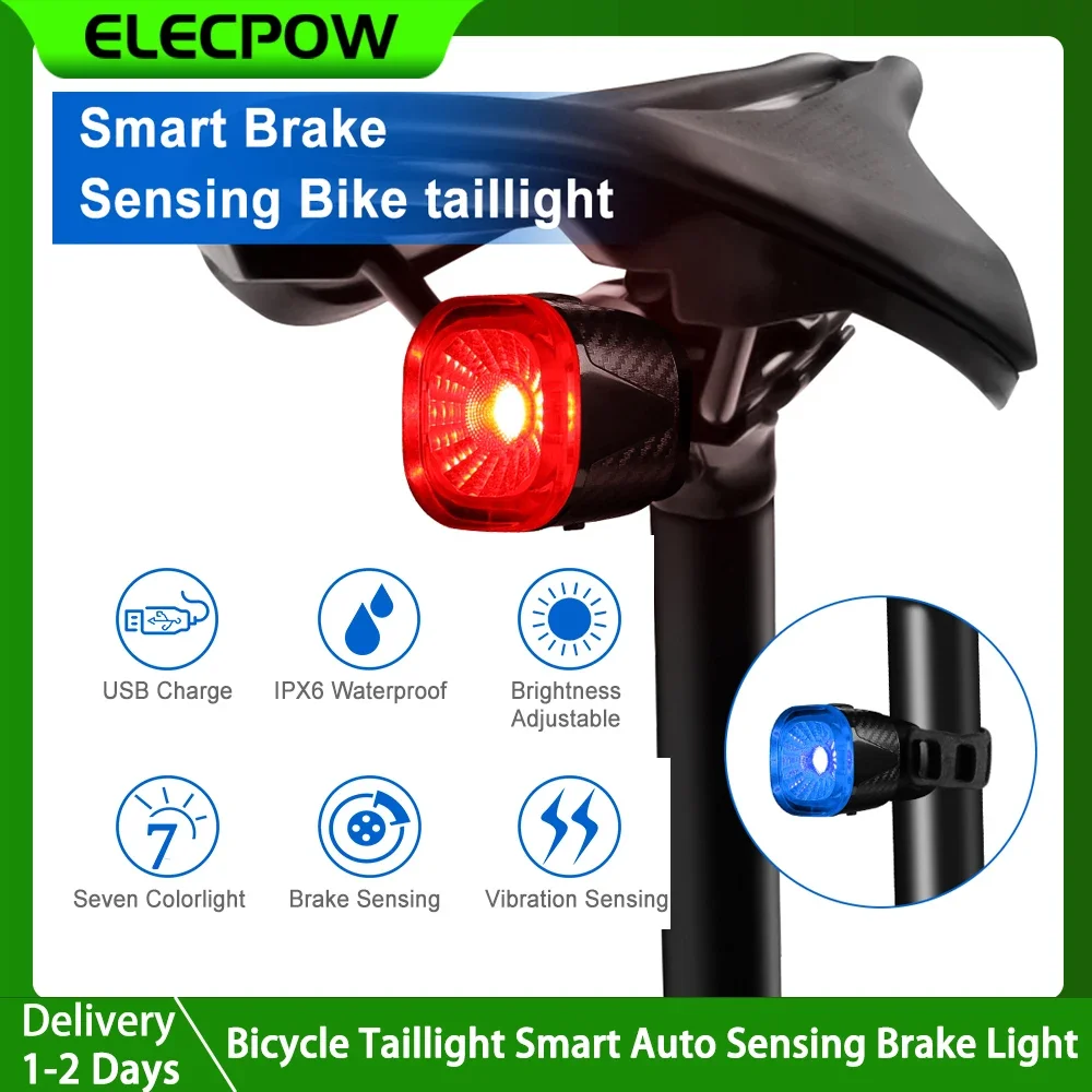 

Elecpow Bicycle Taillight Smart Auto Sensing Brake Light USB Rechargeable Waterproof Bike Rear Light 5 Flash Modes Riding Light