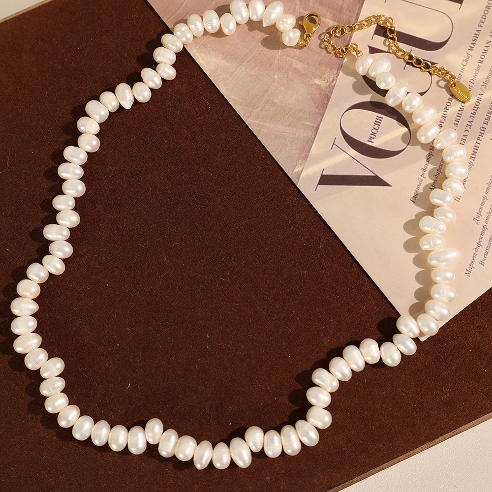 

Keen-on High Quality Natural Freshwater Pearl Bead Chain Necklace Stainless Steel Handmade Luxury Jewelry Accessories