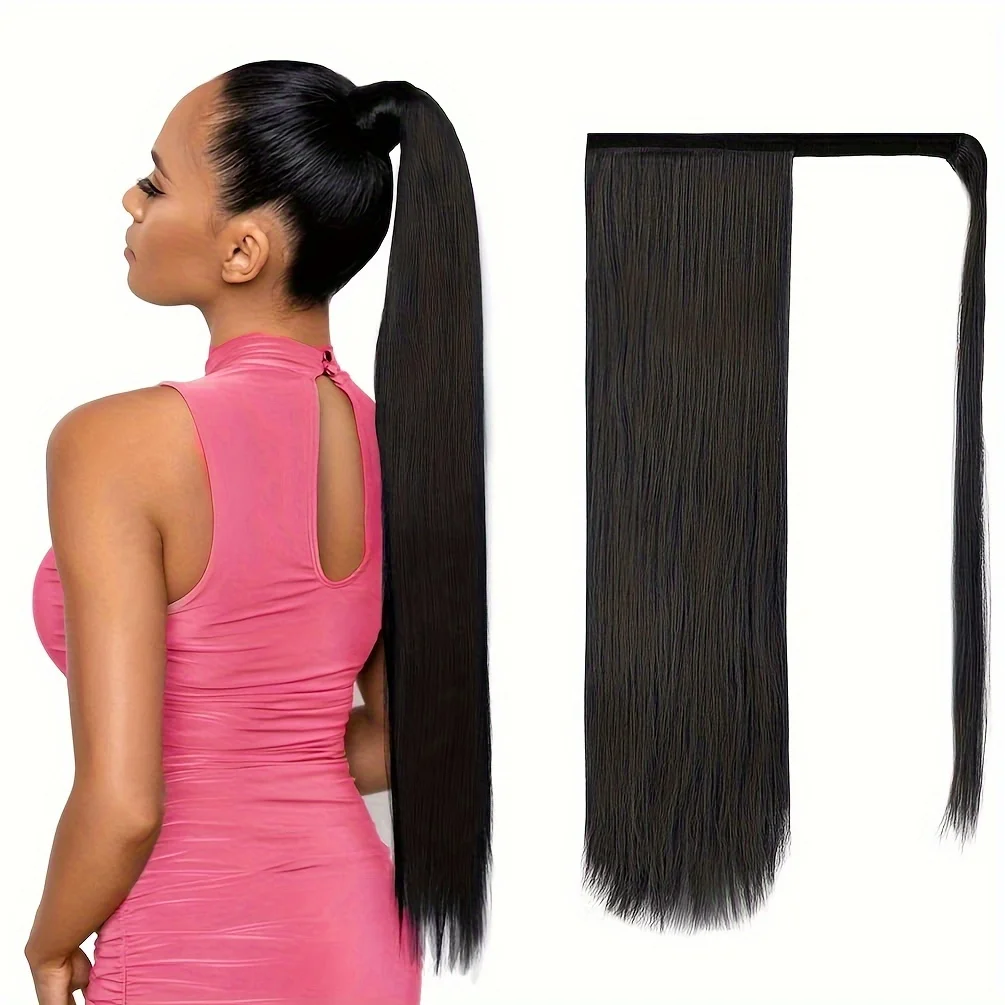 Extensiones de Cabello con Clip de cola de caballo para mujer, postizo negro, 100% cabello humano, Color Natural