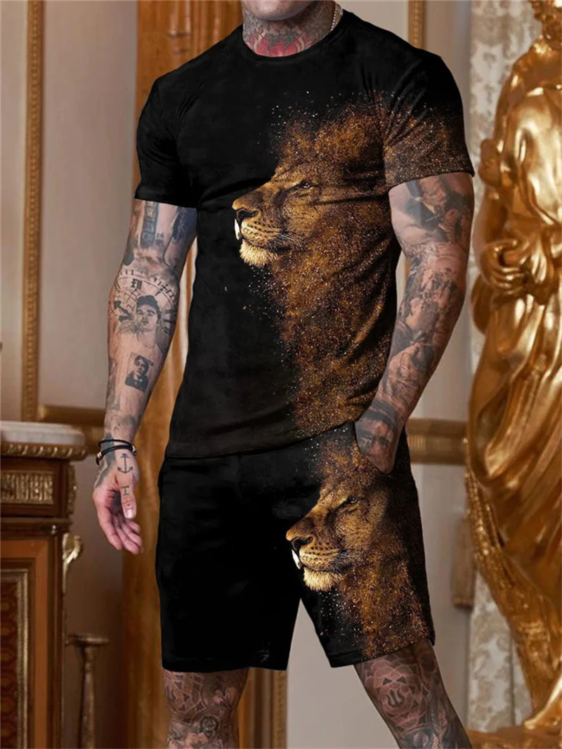 

2025-26 Hot-selling New Suit 3D Printing Design Outdoor Travel Men's Suit Breathable Quick-drying Short-sleeved Shorts Suit