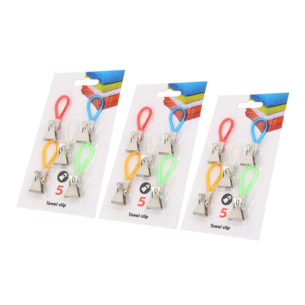 

15 Pcs Metal Color Rope Towel Clips Practical Clothes Hooks for Home Laundry Hanging Holder Bathroom Accessories