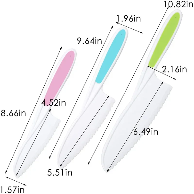 3pcs Nylon Kitchen Baking Knife Set Children\'s Cooking Knives Serrated Edges Kids\' Knives Kid Plastic Knife for Kitchen Children